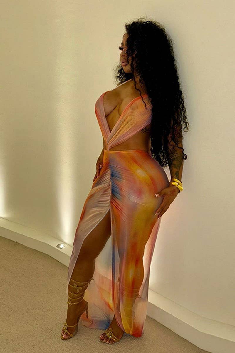 ORANGE CWDMD6431_ROBE SEXY FILLE CHAUDE À COL HALTER DOS NU AVEC LACETS en vente sur Faire1