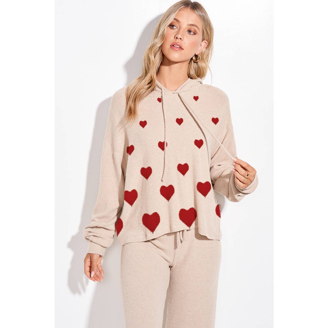 Phil Love - Wholesale Graphic Sweatshirt - Women's - Heart print soft rib Hoodie loungewear set25