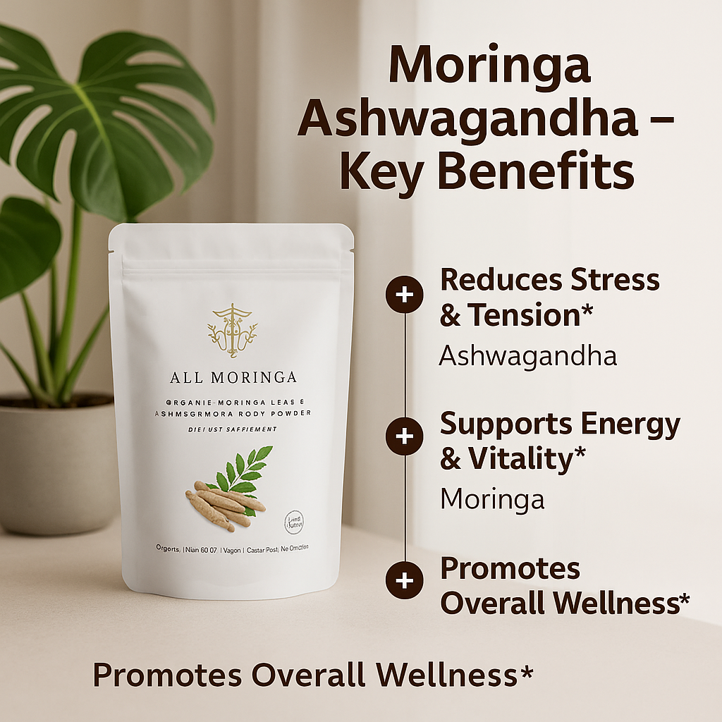 All Moringa - Wholesale Protein/Superfood Powder - Organic Moringa & Ashwagandha Powder – Adaptogenic Superfood blend for Stress & Energy 4oz USDA Organic, Non-GMO2