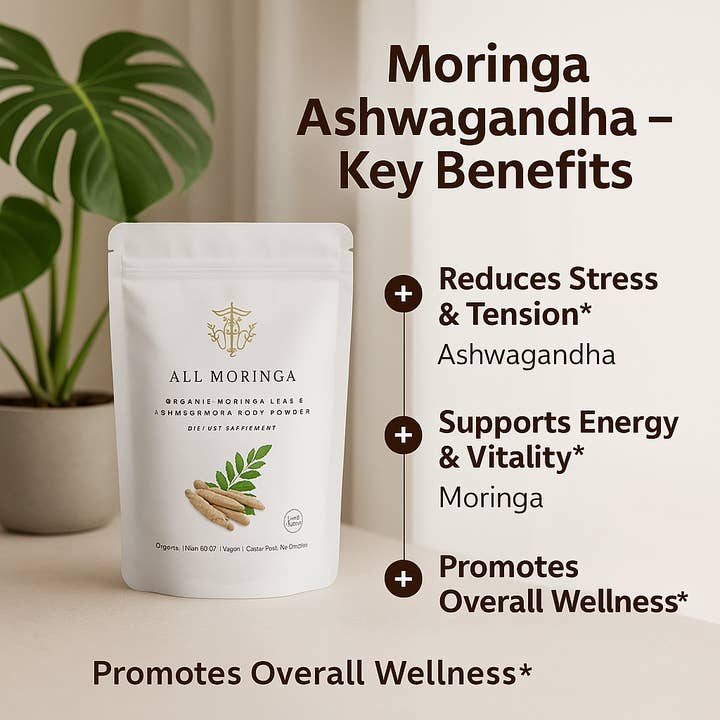 All Moringa - Wholesale Protein/Superfood Powder - Organic Moringa & Ashwagandha Powder – Adaptogenic Superfood blend for Stress & Energy 4oz USDA Organic, Non-GMO2