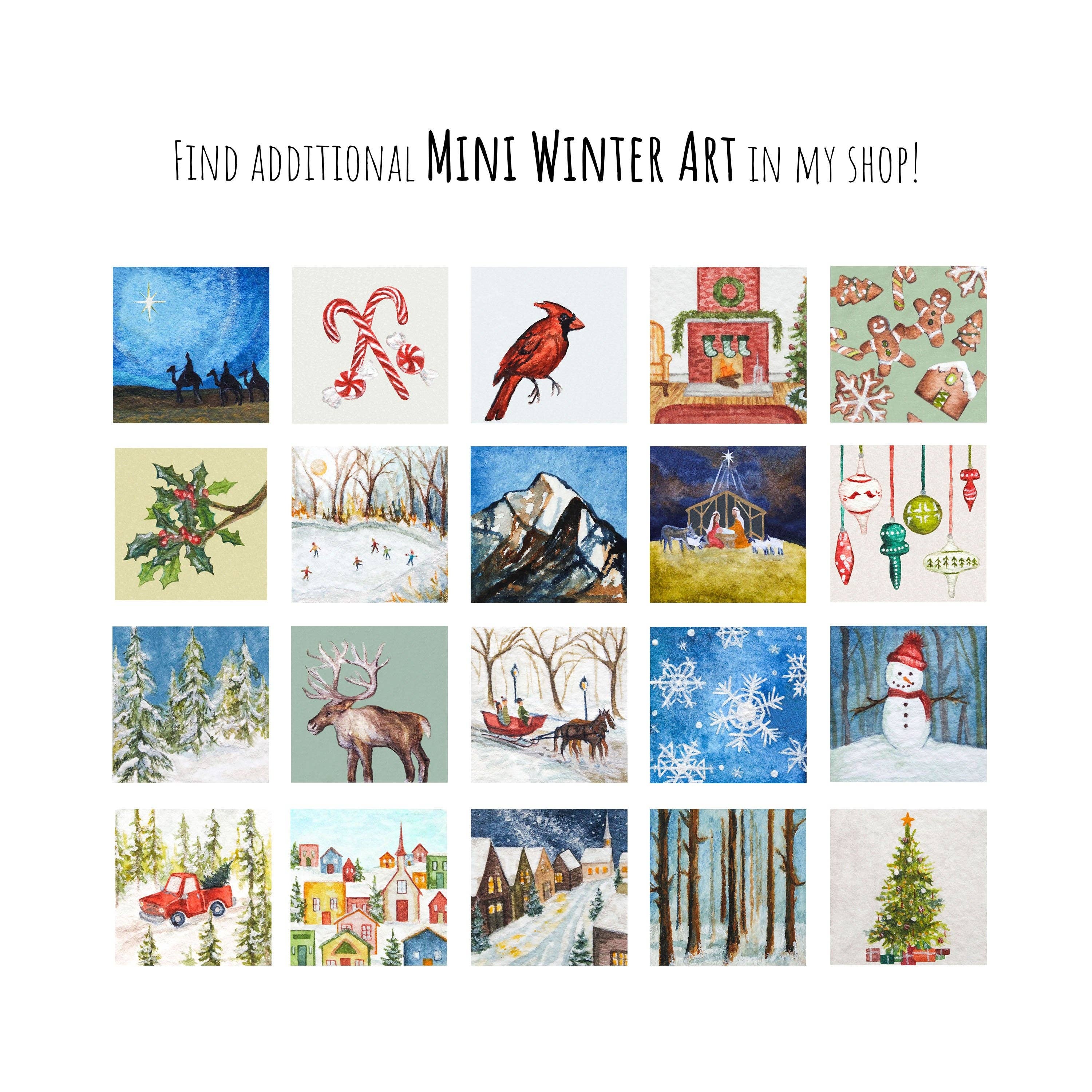 Mick's Art Goods - Wholesale Art Print - Mini 1" Reindeer Christmas Tiny Watercolor Framed Art Print8