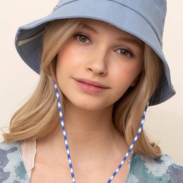 Fashion City - Wholesale Bucket Hat - Women's - Solid Chin String Cotton Safari Bucket Hat3
