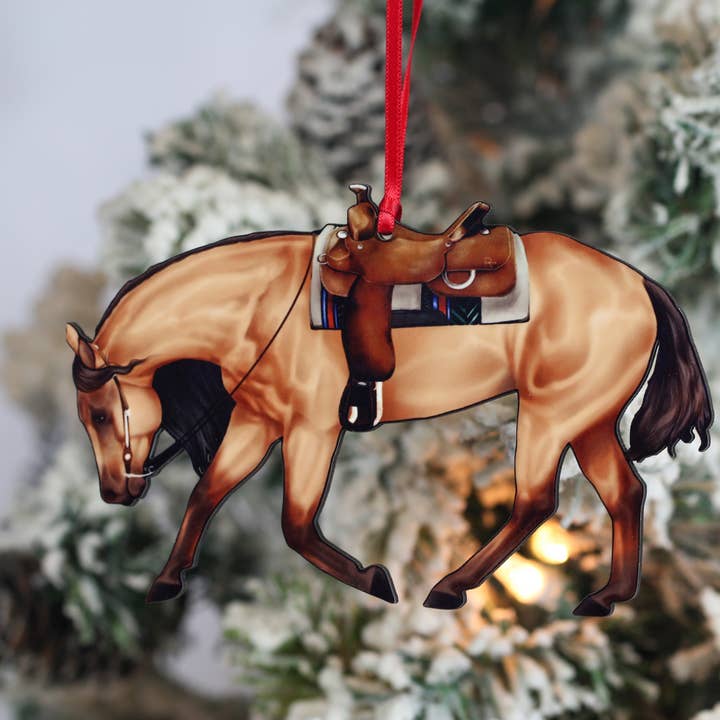 Classy Equine - Wholesale Ornament - Red Dun Western Riding Ranch Horse Decor Christmas Ornament