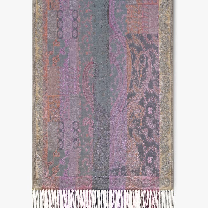 Original USA - Wholesale Scarf - Women's - Silver Metallic Flower & Paisley Composition Pashmina6