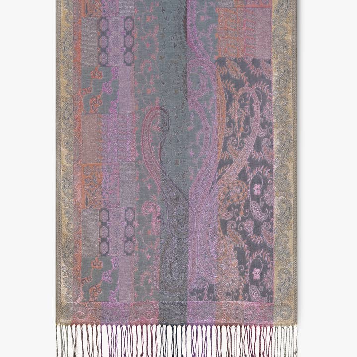 Original USA - Wholesale Scarf - Women's - Silver Metallic Flower & Paisley Composition Pashmina