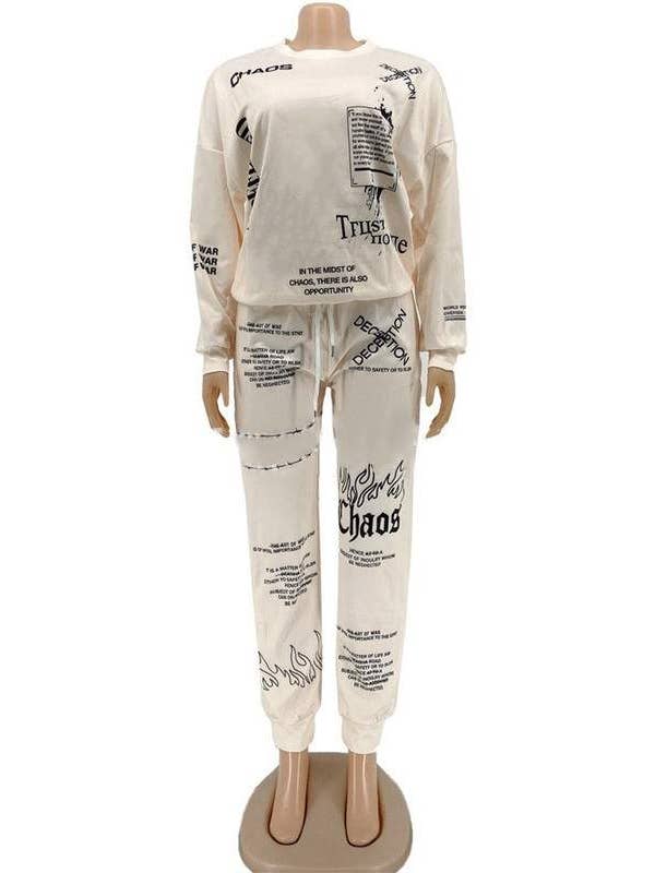 Queen Fashion - Wholesale Top & Skirt Set - Women's - Graphic Print Sweatshirt And Joggers Set6