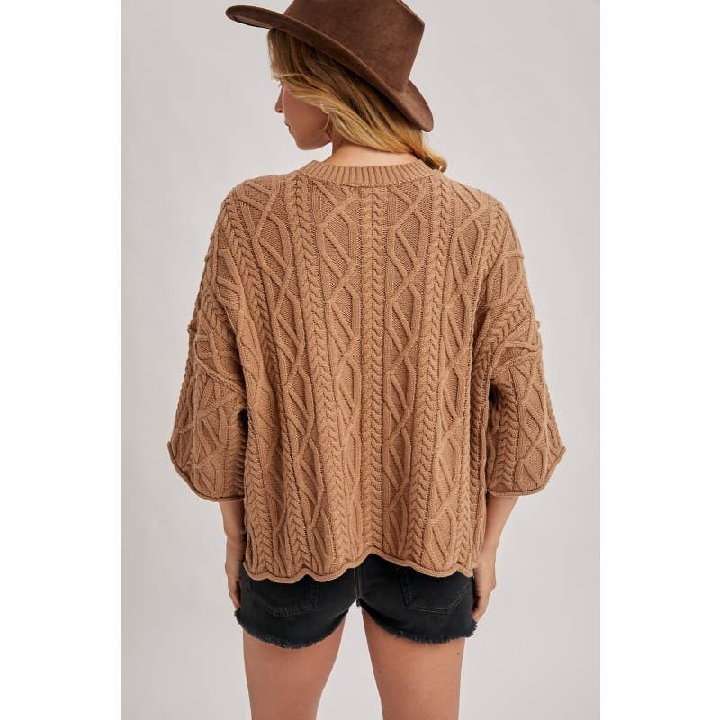 IVE - Wholesale Knit Sweater - Women's - Oversized Bell Sleeve Cable Knit Sweater5