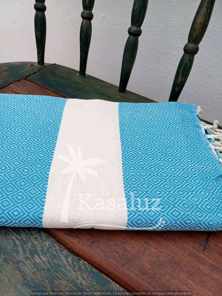 Fouta Djerba Peacock Blue 100% cotton for wholesale by KASALUZ