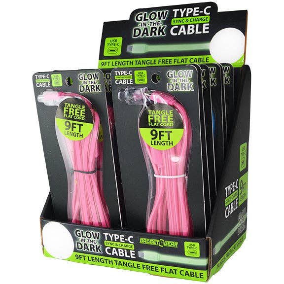 Glow in Dark USB-A to USB-C 9FT Charging Cable - 12/Display for wholesale by Novelty Brands