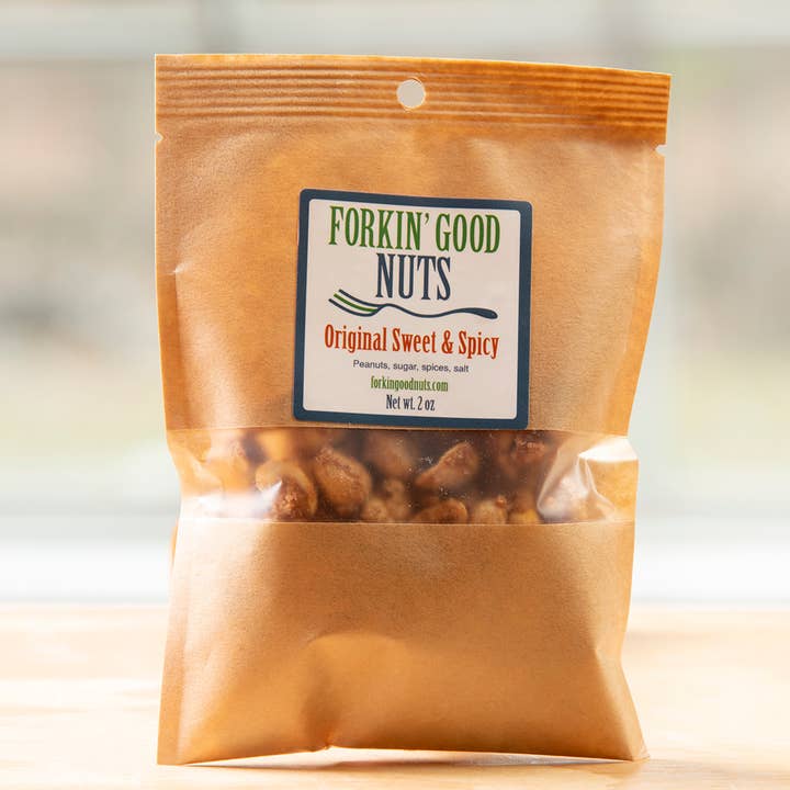Original Sweet and Spicy Peanuts 2 oz snack pack for wholesale by Forkin' Good Nuts