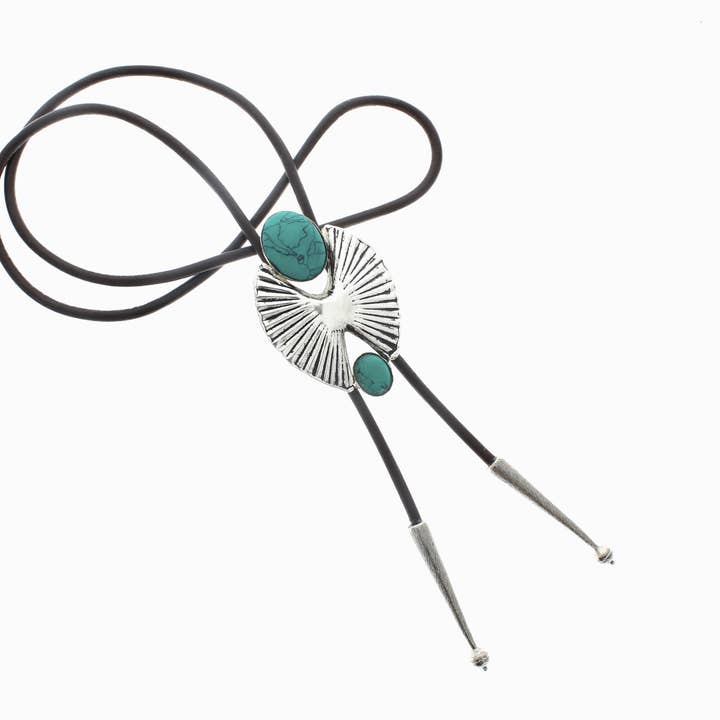 HHH Designs - Wholesale Sieraden - Heren - Native American turquoise bolo stropdas, zwart, bruin koord, elk1
