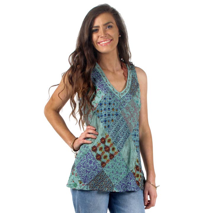 1270 Diamond Tank Embroidered Neckline Detail for wholesale by Blue Sky