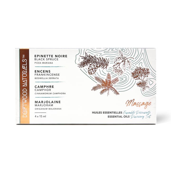 MASSAGE - Set découverte d'huiles essentielles pour la vente par DRIFTWOOD NATURALS