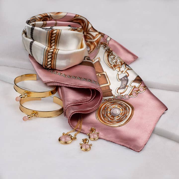 URBAN-EQUESTRIAN - Wholesale Dangle Earrings - Droplette - Rose Quartz Horse Bit Equestrian Earring in Gold5