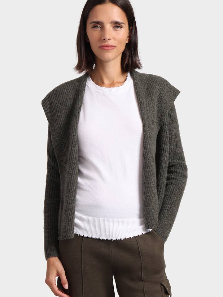 Cashmere 5 Gauge Shaker Hooded Flyaway Cardigan for wholesale by Minnie Rose