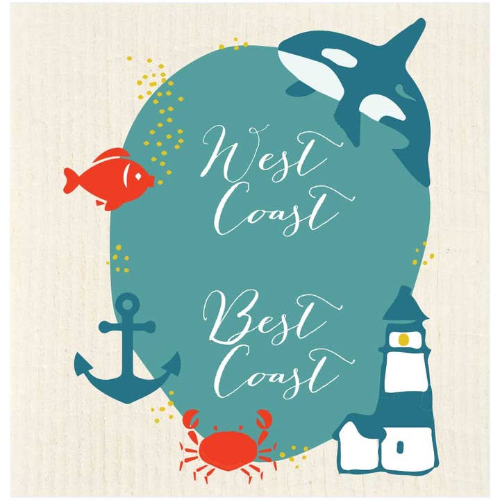 West Coast Best Coast Swedish Dishcloth for wholesale by Potluck Press
