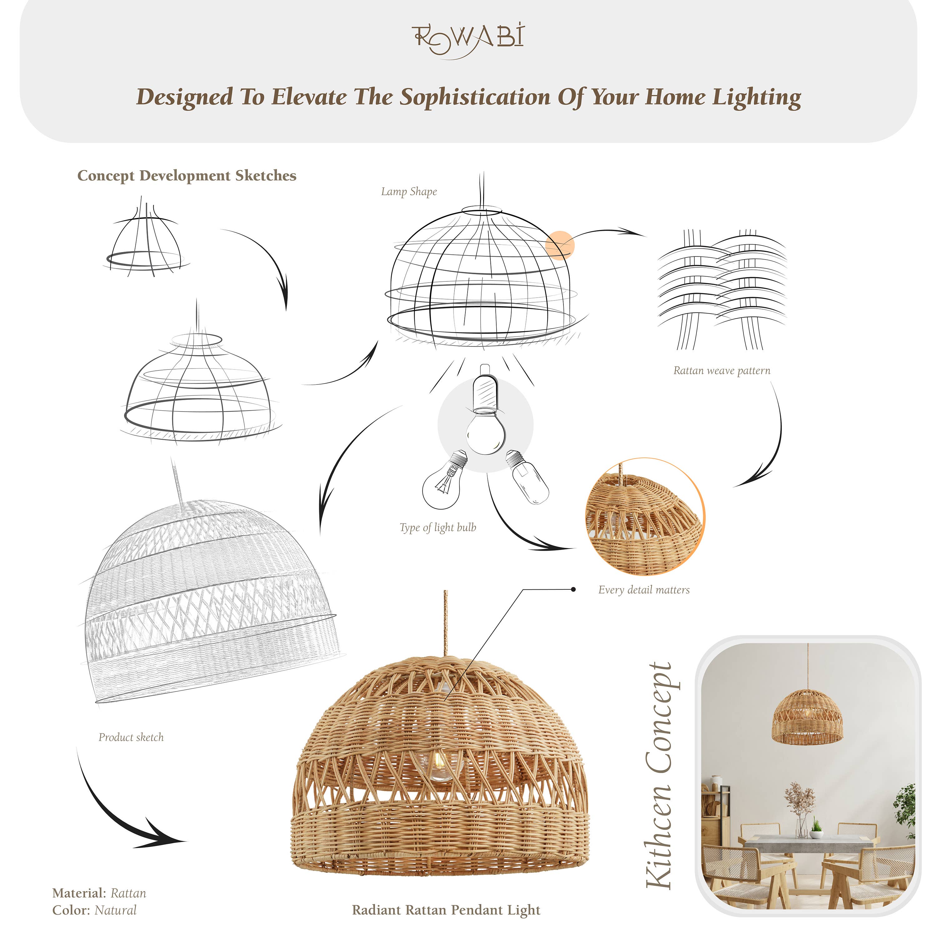 Rowabi - Wholesale Chandelier/Hanging Light - Radiant Rattan Pendant Light6