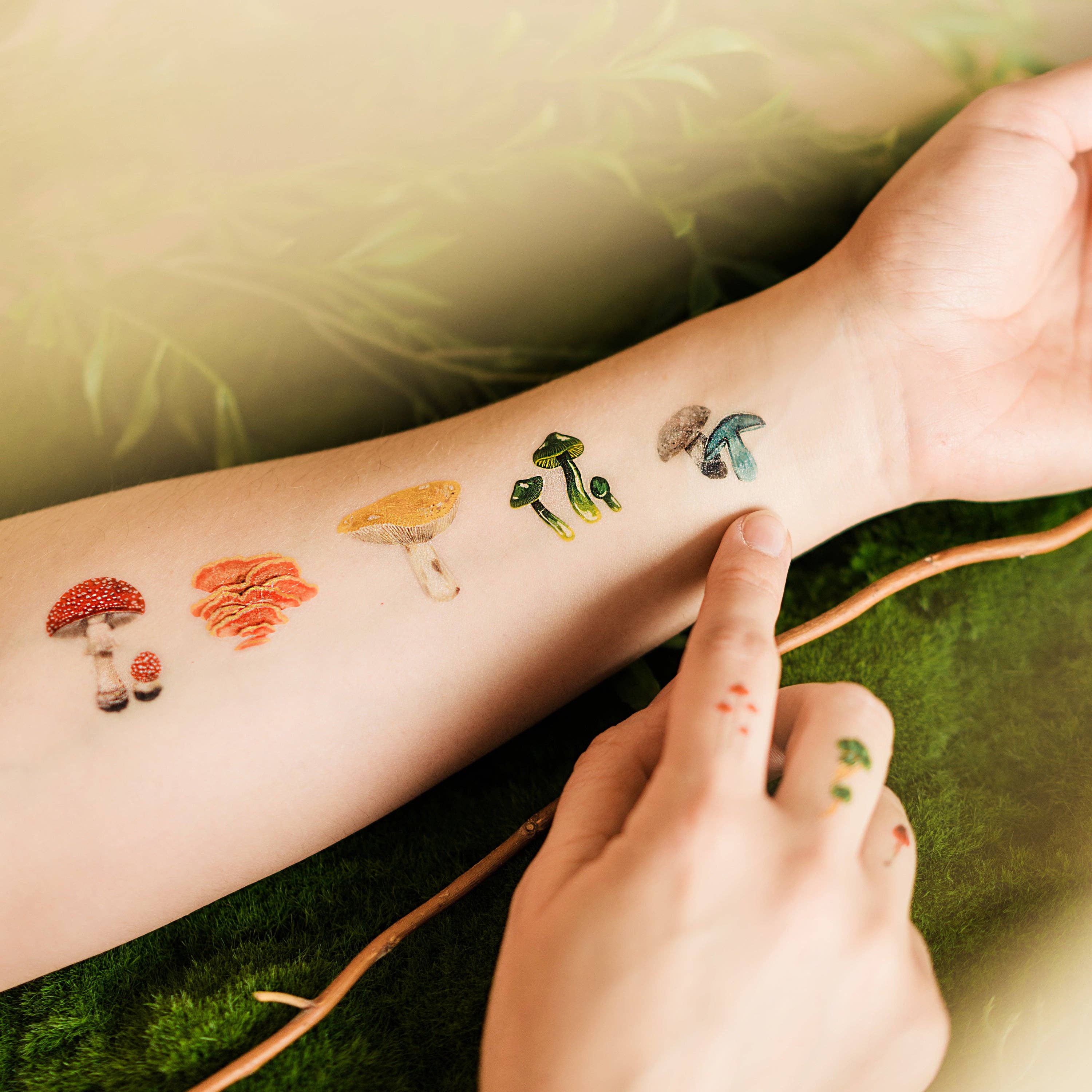 Tattly - Vente Tatouages temporaires - Feuilles de tatouage colorées sur les champignons1