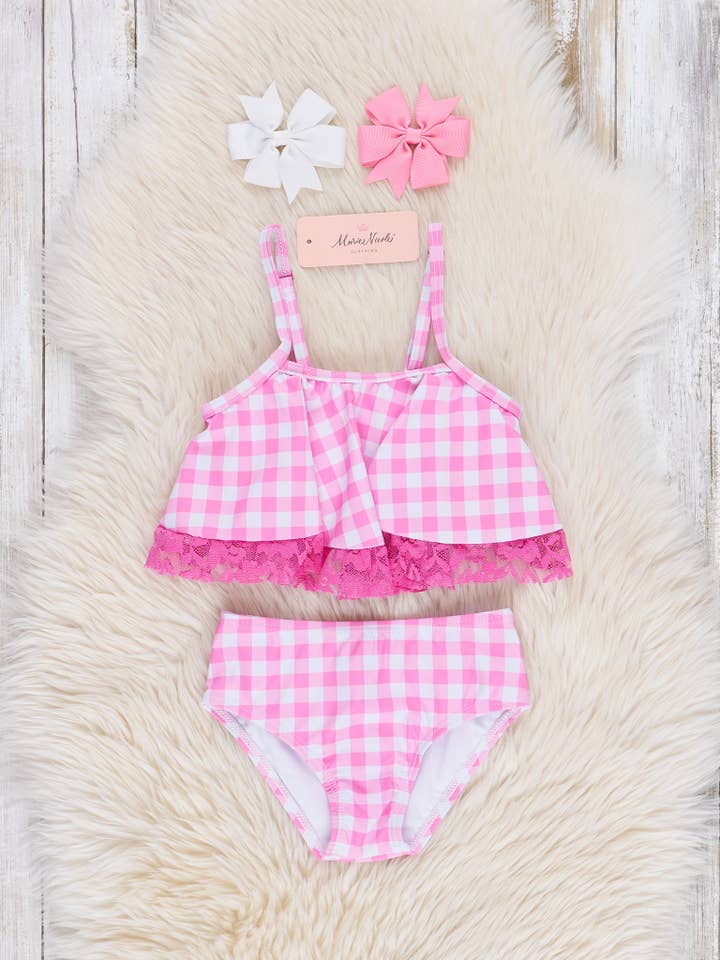 Summer Gingham Lacy Swimsuit - Pink for wholesale by Marie Nicole Clothing