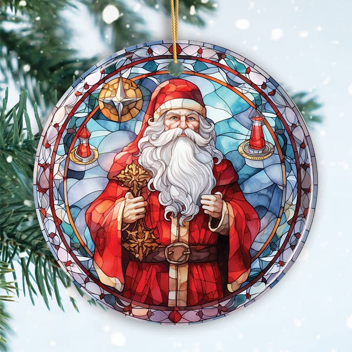 Santa Claus Stained Glass Style Ceramic Ornament for wholesale by OrnamentallyYou