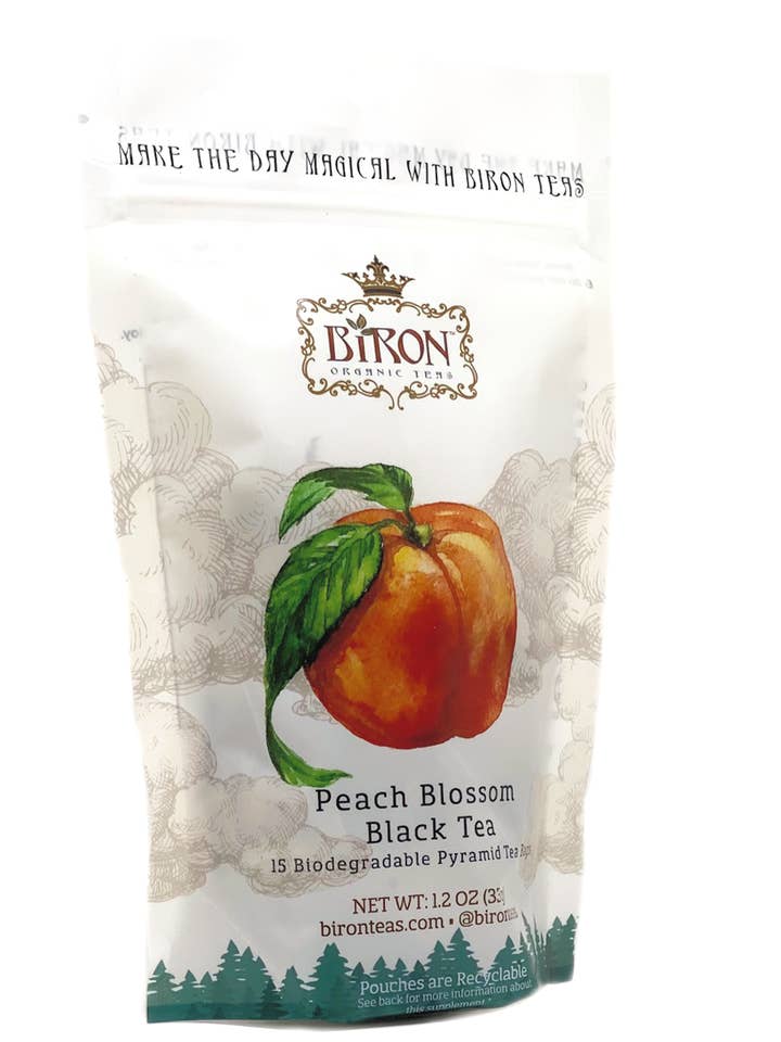 Peach Blossom Black Tea- 15 ct Pyramid Bags in Pouch for wholesale by Biron Organic Teas