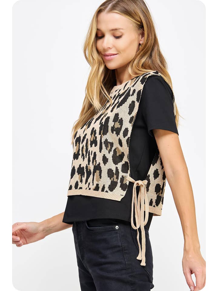 Strut & Bolt - Vente Chemisier – femme - T-shirt en tricot contrasté en tricot léopard11