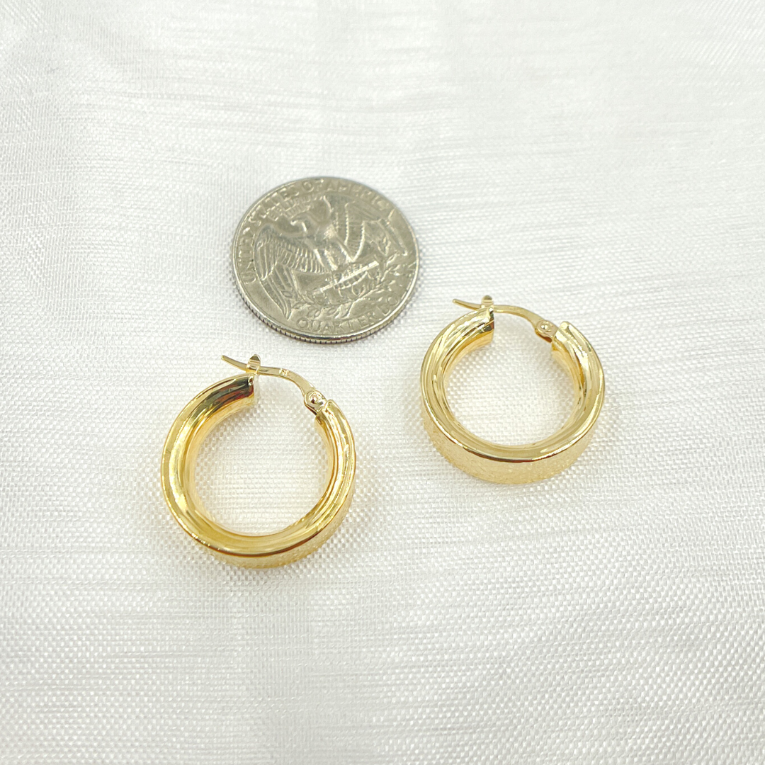 Yellow GER155. 14K Solid Gold Hollow Flat Diamond Cut Hoop for wholesale on Faire1