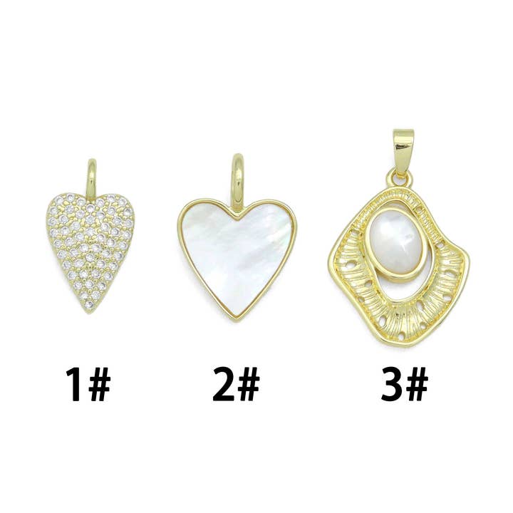 CZ Heart, Mother of Pearl Heart, Oval Pearl Pendant charm, Sku#LX917 for wholesale by BestBeads&Beyond