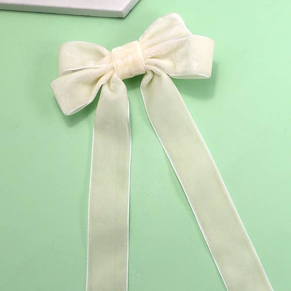 JOSSLYN by wall to wall - Wholesale Hair Clip - Women's - SOFT LONG VELVET RIBBON BOW HAIR CLIPS | 40H724