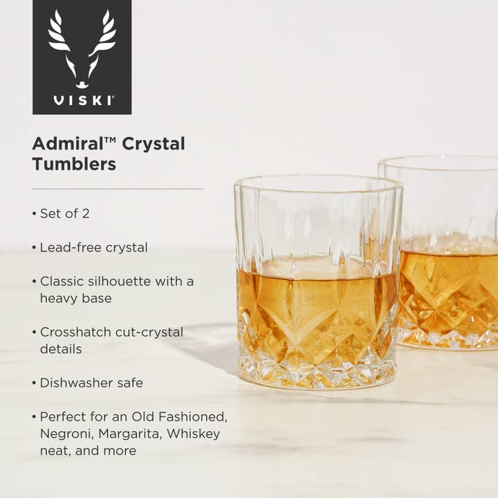 Viski - Wholesale Cocktail/Liquor Glass - Admiral™ Stemless Crystal Lowball Tumblers Set of 27