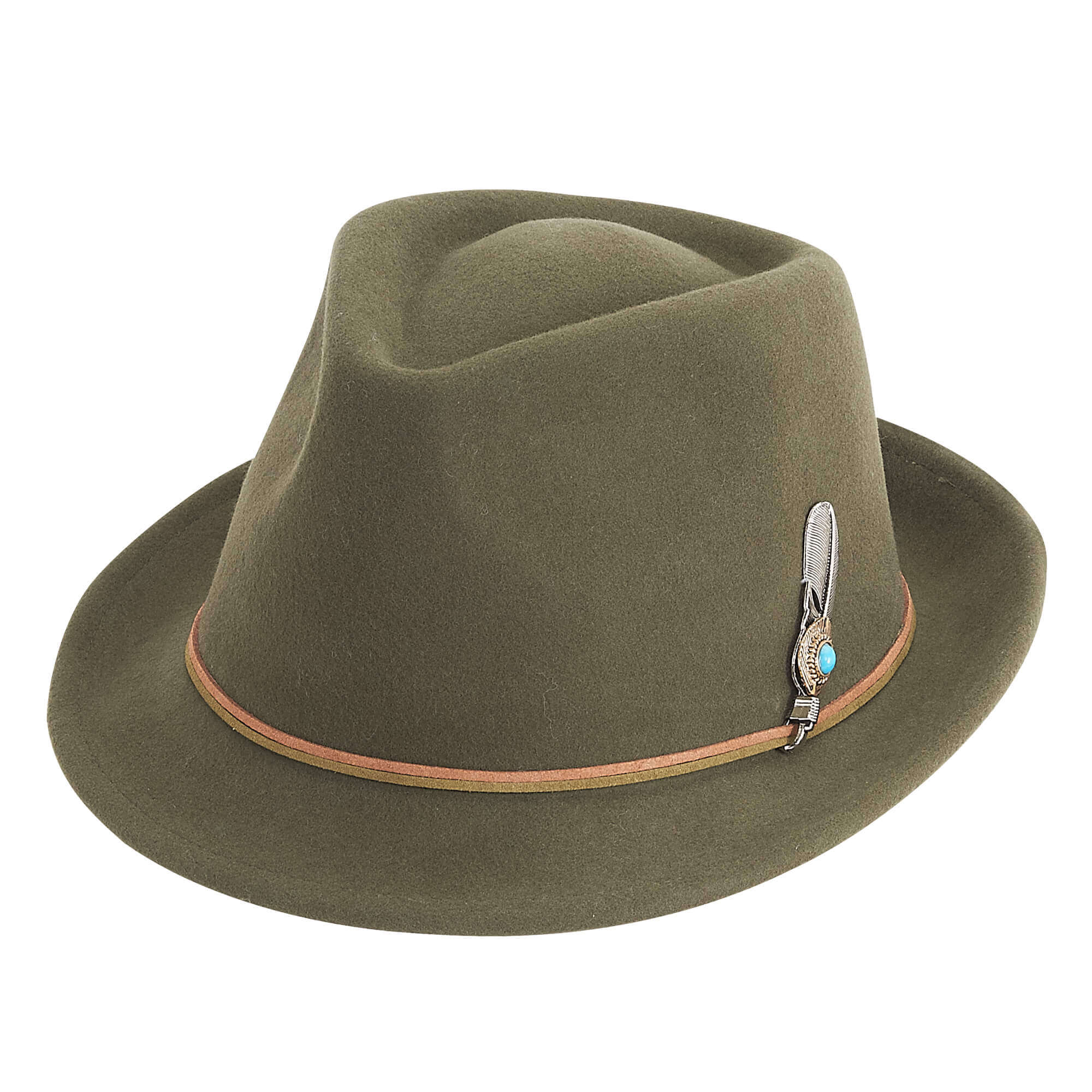 Headwear & Handbag Collections by Sun 'N' Sand - Vente Casquette à visière plate – femme - Olive, feutre de laine Fedora bord 1,75"0