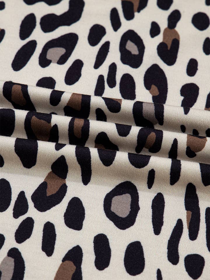 Khaki Exposed Seam Patched Pocket Plus Size Drawstring Leopard Wide Leg Pants for wholesale on Faire6