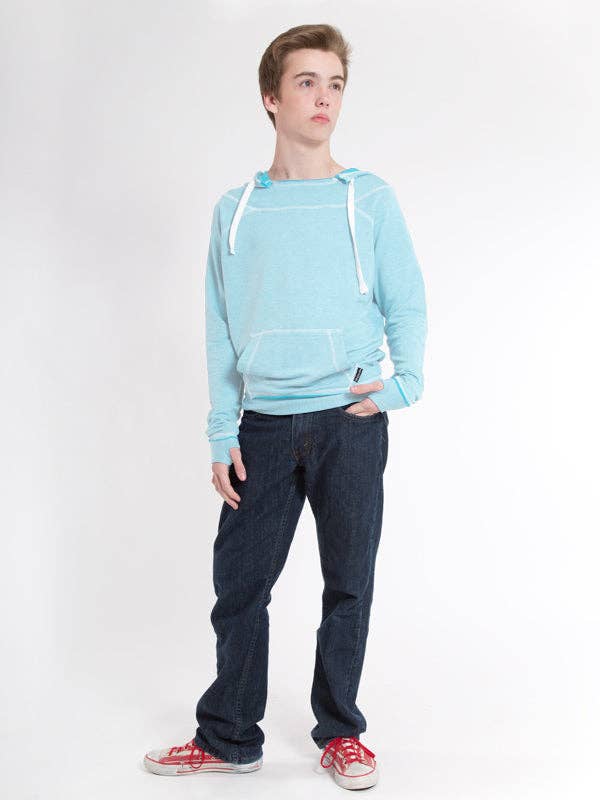 Super Terry Distressed Hoodie, Aqua for wholesale by Sugar And Bruno