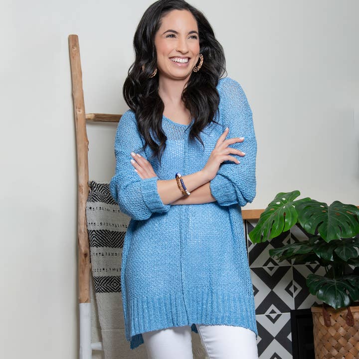 Ellery One Size Crochet Long Dolman Sleeve Sweater for wholesale by Elsie & Zoey