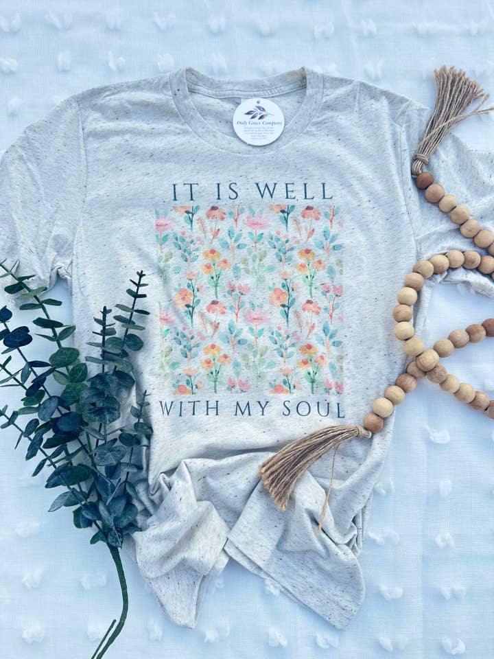 It Is Well with My Soul Christian Floral T-shirt - Dam för wholesale av Only Grace Company
