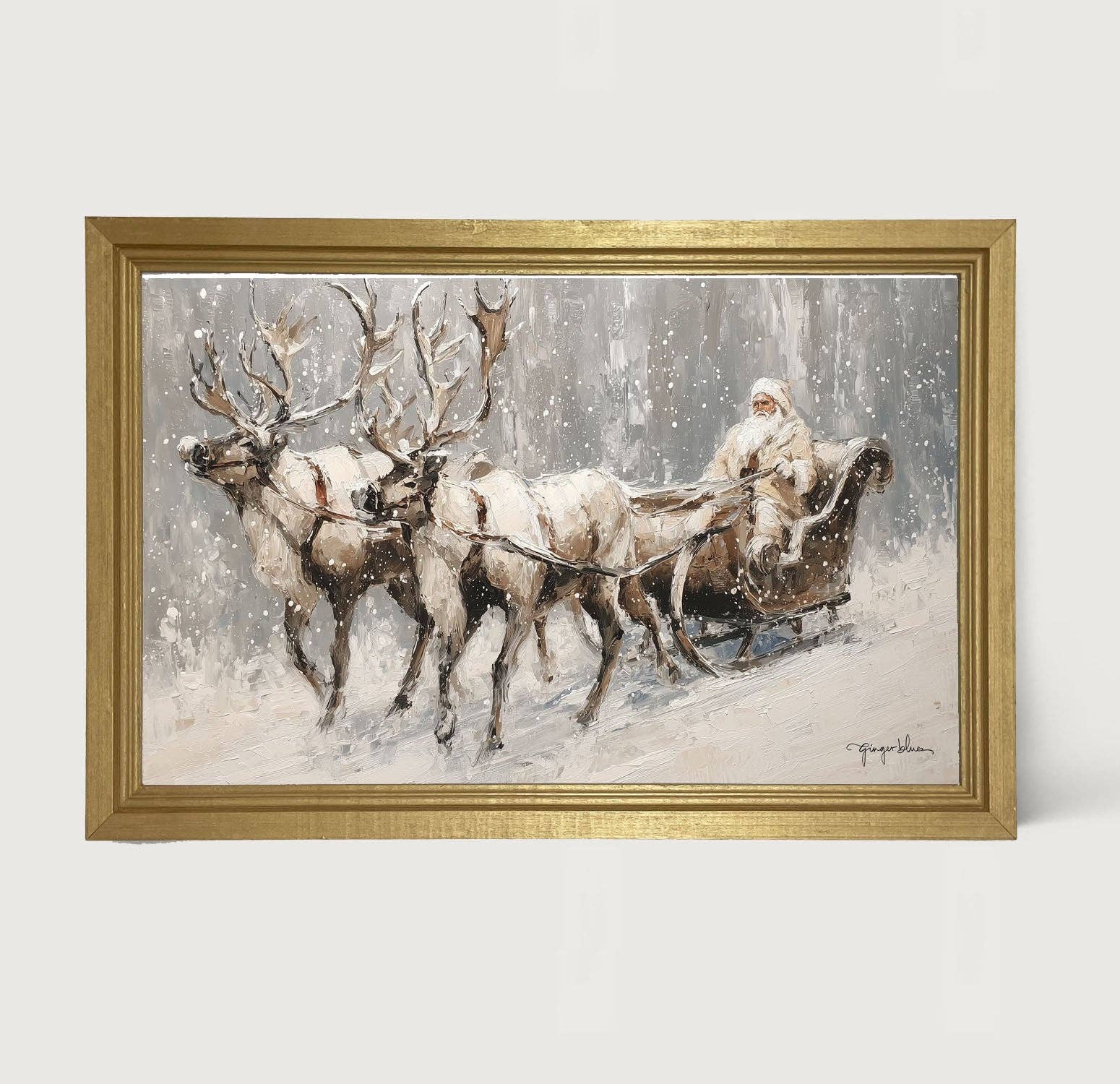 ginger blue - Wholesale Art Print - Sleigh Ride in Forest - Horizontal Frame0