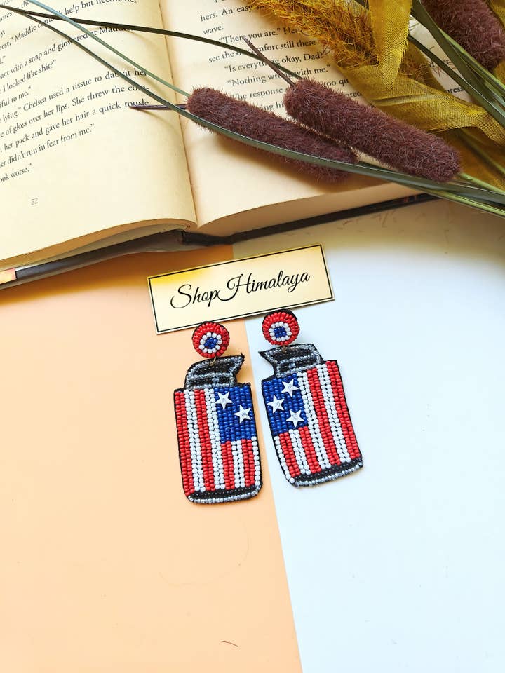 USA Lighter Beaded Earrings Patriotic Jewelry Handmade for wholesale by ShopHimalaya