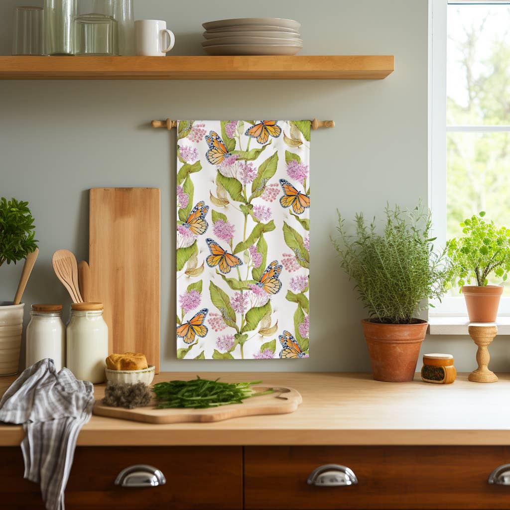 Sarah Rose - Wholesale Tea Towel - Monarchs and Milkweed Organic Linen Tea Towel1