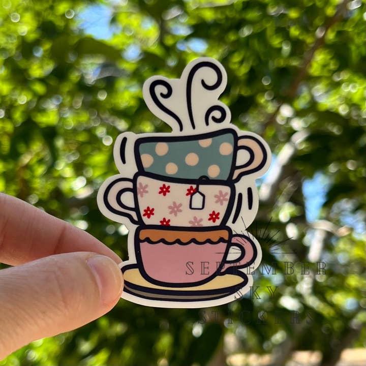 Teacups Sticker | Book Sticker | Waterproof Sticker | Hydro for wholesale by September Sky Stickers
