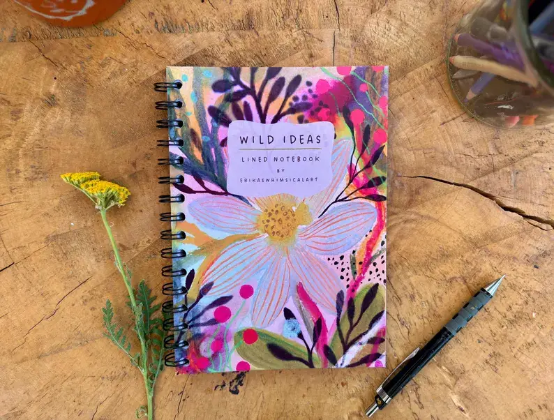 Erika's Whimsical Art – wholesale Notebook – Wild Ideas -A5 Handmade Notebook / Illustrated Journal  1