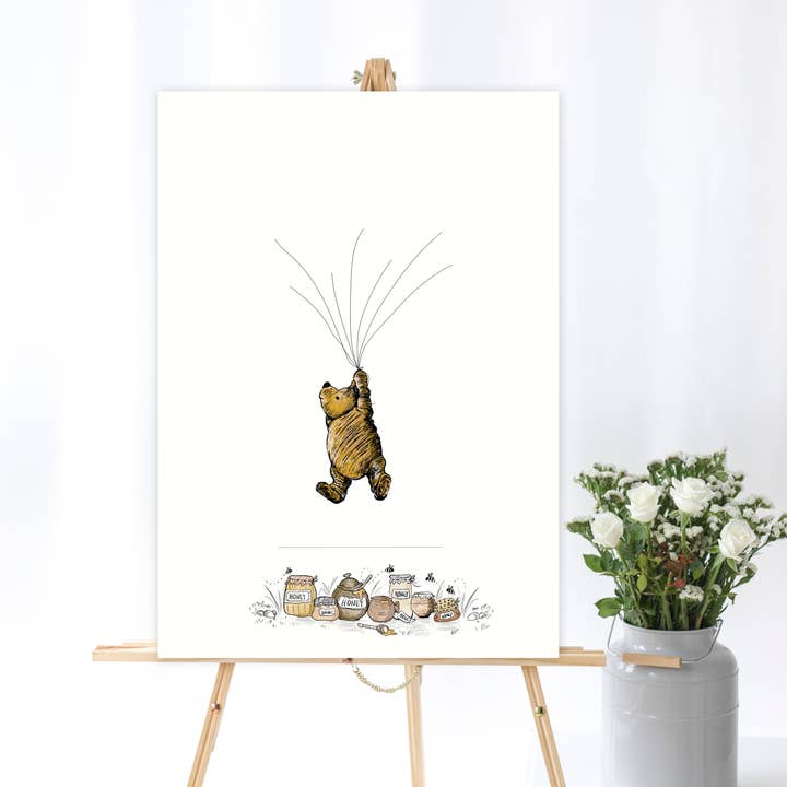 Mouse and Pen Illustration ApS - Wholesale Guest Book - Fingerprint - Winnie-the-Pooh with balloon (blue )1
