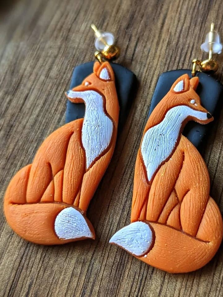 Sitting Fox Dangle Earrings for wholesale by The Midnight Glen
