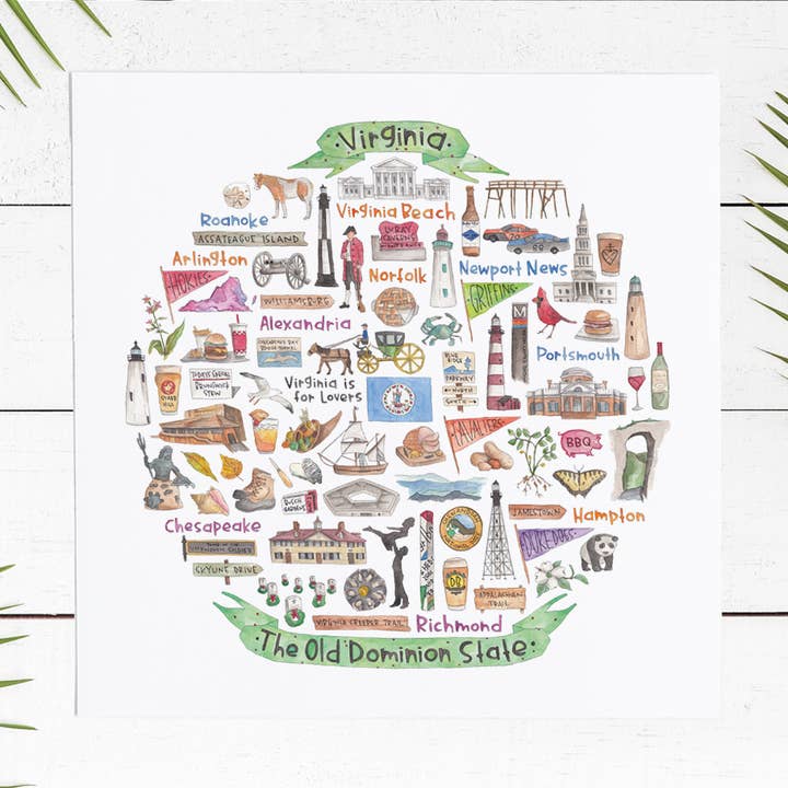 Virginia Icon Watercolor Print för wholesale av Green Blanky Studio