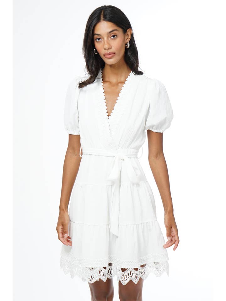 White Connie Lace Trim Mini Dress for wholesale on Faire