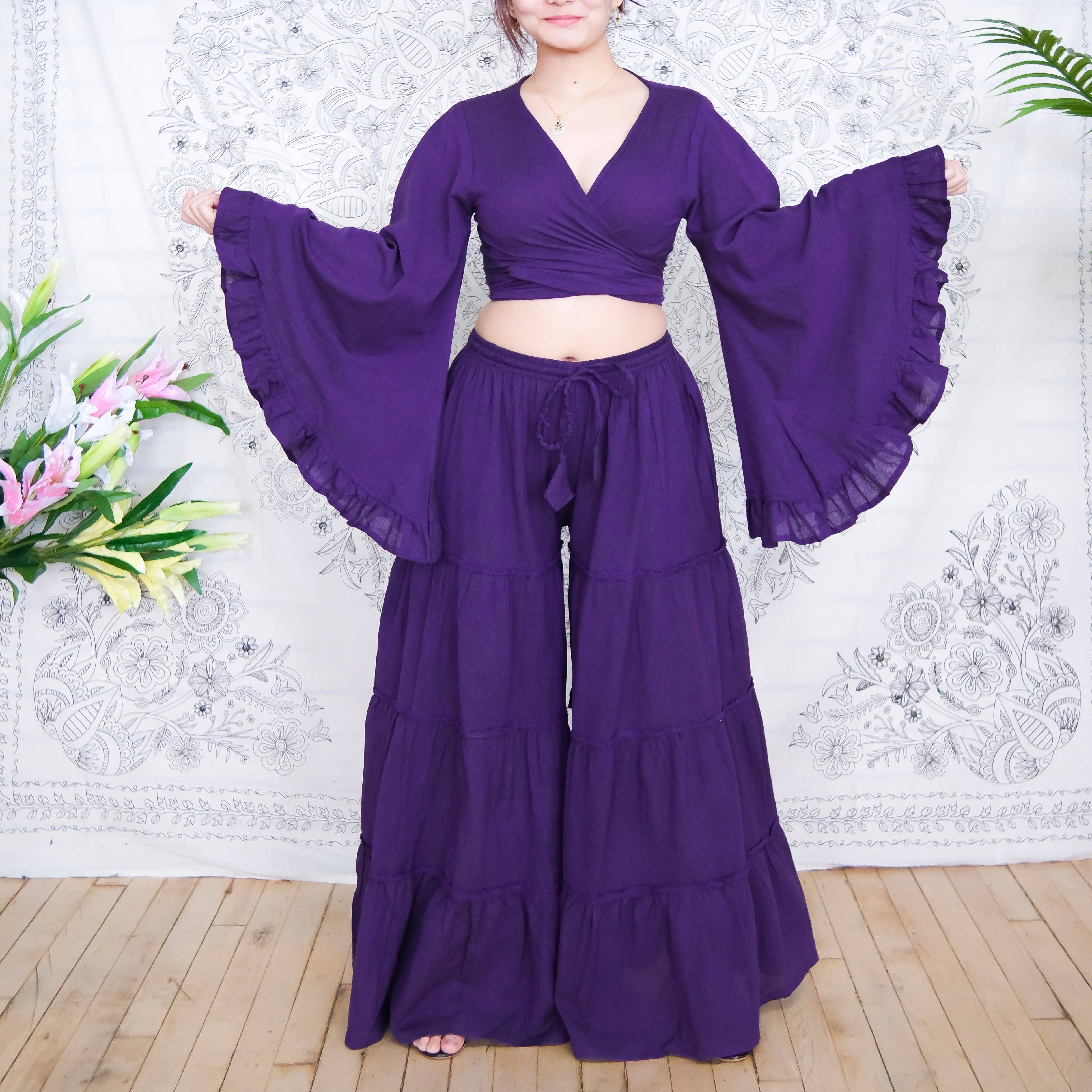 Karma Nepal Crafts - Wholesale Top & Pant Set (NOT Loungewear) - Women's - Cotton Flowy Tiered Pant with Ruffle Sleeve Set3