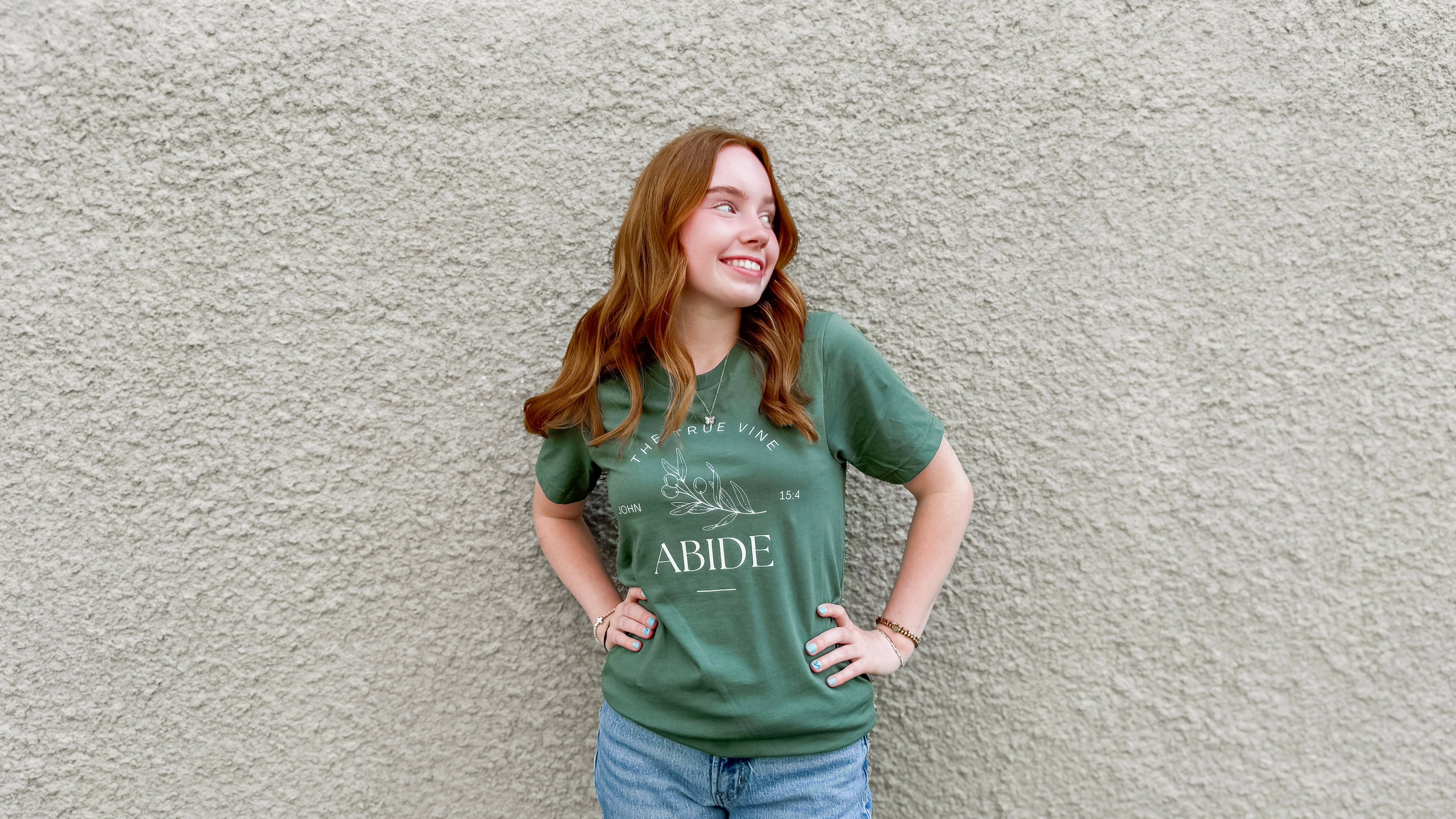 Faith & Life Christian Brands - Wholesale Screen Printed T-Shirt - Women's - Abide Olive Branch Vine Women's Christian Graphic T-Shirt1