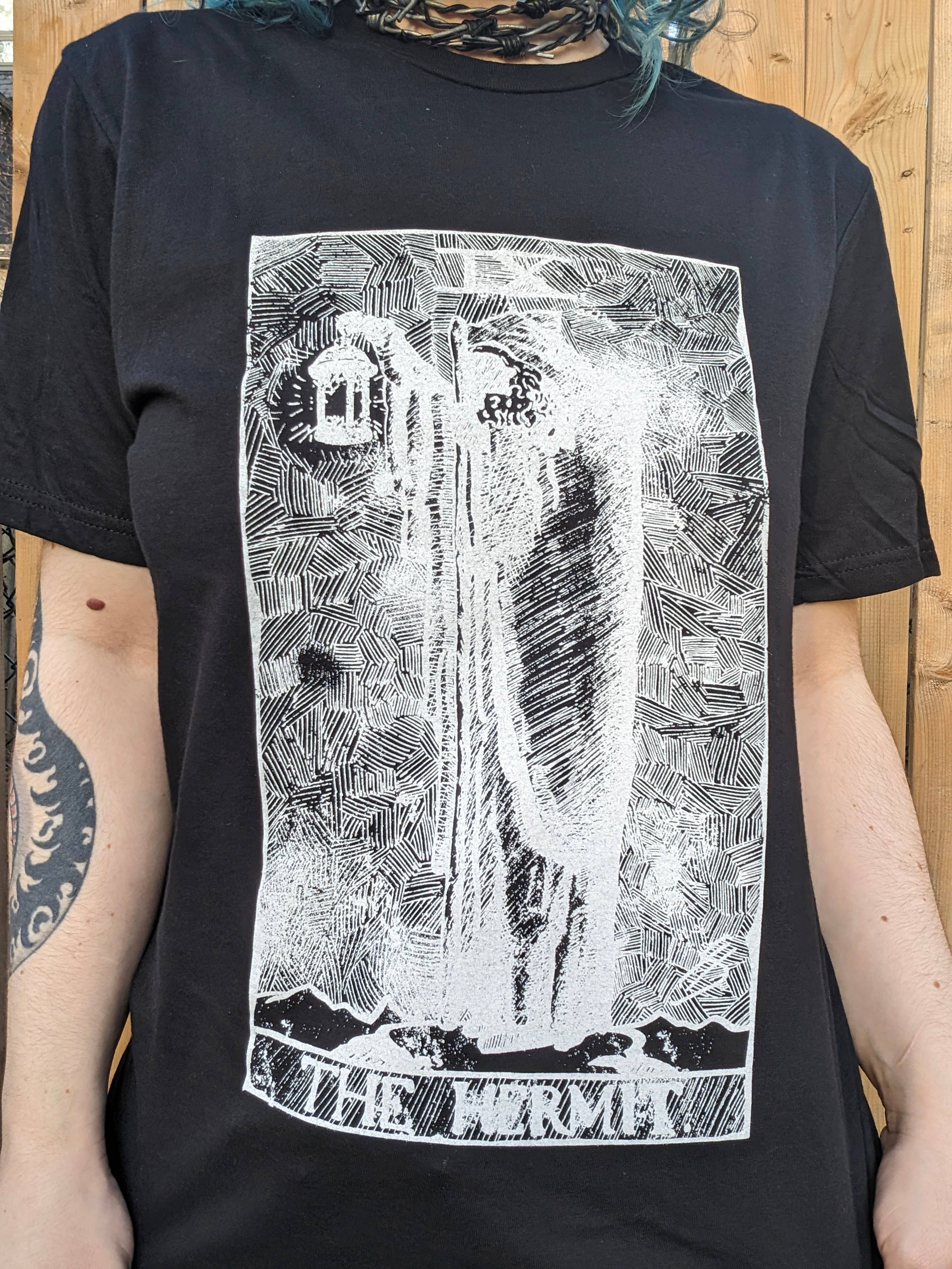 RaccoonGuts - Wholesale Screen Printed T-Shirt - Women's - The Hermit Gothic Alt Tarot Printed T-shirt4