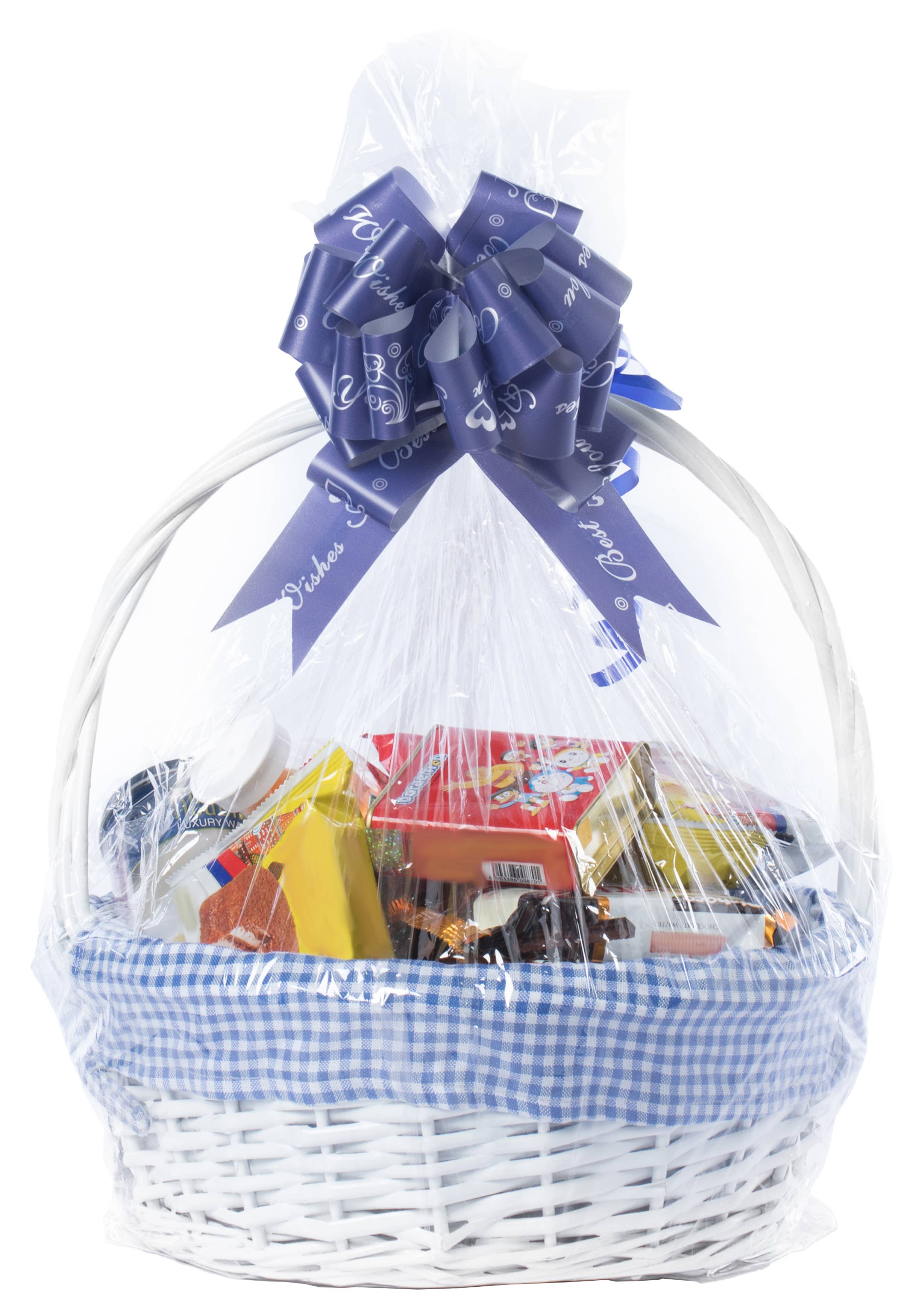 Quickway Imports - Wholesale Basket - White Round Willow Gift Basket, with Gingham Liner & Handle8