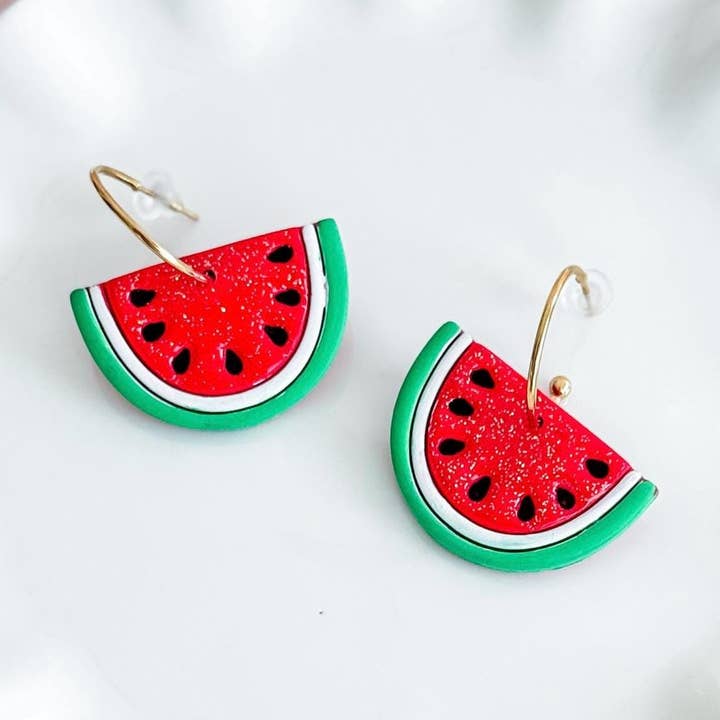 Watermeloen Oorbellen | Polymeerklei | Fruit voor wholesale door Nelly Rose Jewelry