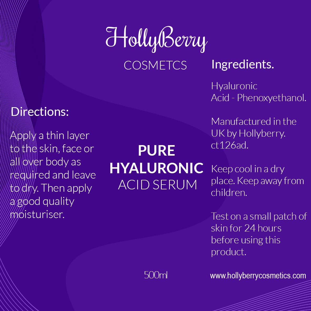 HollyBerry Cosmetics - Vente Concentré/sérum pour le visage - Acide hyaluronique pur - Très grand 500 ml1